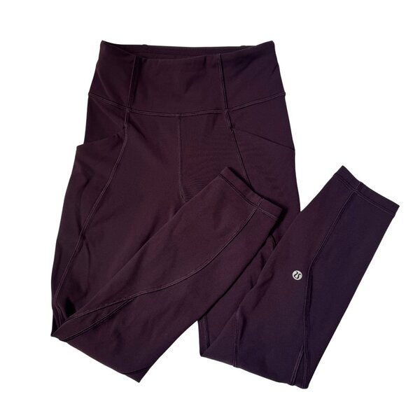 Lululemon Time to Sweat Crop 23” Size 2 Plum Shadow Burgundy Leggings Pockets - Picture 1 of 11